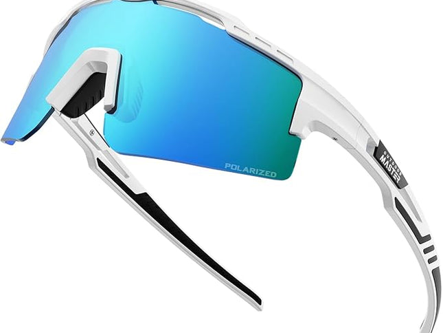 OutdoorMaster Hawk II Polarized Sports Sunglasses for Men Women, TAC 100% UV400 Protection TR90 Frame Cycling Sunglasses, Baseball Running Fishing Golf Glasses-White Frame+revo Blue Cat.3