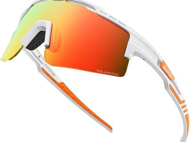 OutdoorMaster Hawk II Polarized Sports Sunglasses for Men Women, TAC 100% UV400 Protection TR90 Frame Cycling Sunglasses, Baseball Running Fishing Golf Glasses-White Frame+revo Red Cat.3,Adult