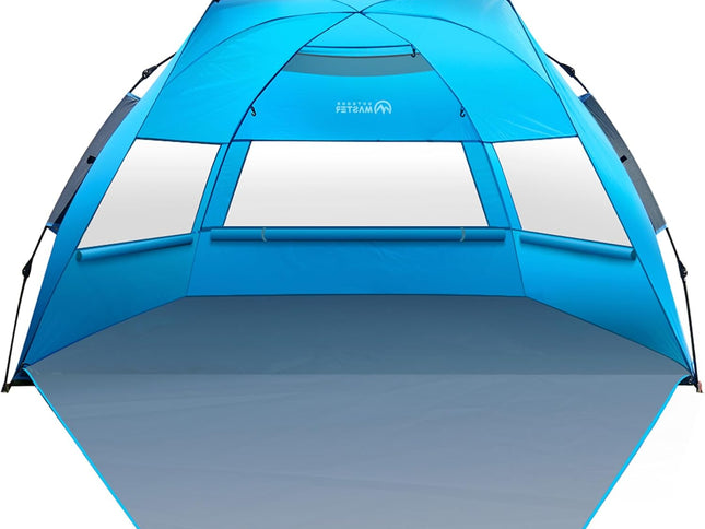 OutdoorMaster Pop Up 3-4 Person Beach Tent X-Large - Easy Setup, Portable Beach Shade Canopy Folding Sun Shelter with UPF 50+ UV Protection Removable Skylight Family Size (Blue)