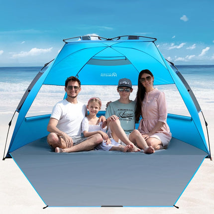 OutdoorMaster Pop Up 3-4 Person Beach Tent X-Large - Easy Setup, Portable Beach Shade Canopy Folding Sun Shelter with UPF 50+ UV Protection Removable Skylight Family Size (Blue)