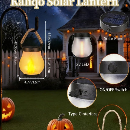 Outdoor solar lights - Solar garden lighting - Solar lantern - Dancing flame solar lanterns outdoor waterproof lighting - Hemp rope flame lamp - For camping garden patio garden halloween decoration (2 pieces)