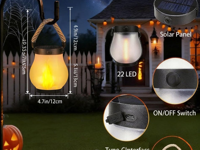 Outdoor solar lights - Solar garden lighting - Solar lantern - Dancing flame solar lanterns outdoor waterproof lighting - Hemp rope flame lamp - For camping garden patio garden halloween decoration (2 pieces)