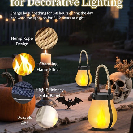 Outdoor solar lights - Solar garden lighting - Solar lantern - Dancing flame solar lanterns outdoor waterproof lighting - Hemp rope flame lamp - For camping garden patio garden halloween decoration (2 pieces)