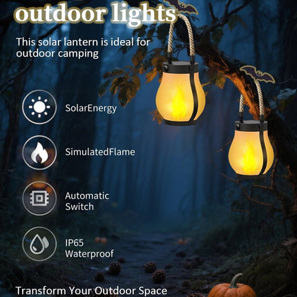 Outdoor solar lights - Solar garden lighting - Solar lantern - Dancing flame solar lanterns outdoor waterproof lighting - Hemp rope flame lamp - For camping garden patio garden halloween decoration (2 pieces)