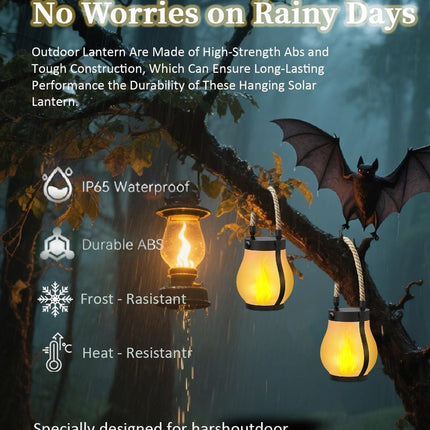 Outdoor solar lights - Solar garden lighting - Solar lantern - Dancing flame solar lanterns outdoor waterproof lighting - Hemp rope flame lamp - For camping garden patio garden halloween decoration (2 pieces)
