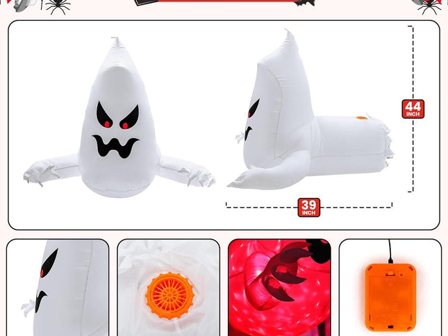 Halloween - 140cm - Mega Inflatable Flying Ghost - LED Horror Inflatable Ghost - Flying Ghost - Scary Decorative Element - Inflatable Decoration - Party Decoration/Ornament - for Garden /Indoors Carnival /Party /Holiday /Halloween /Christmas
