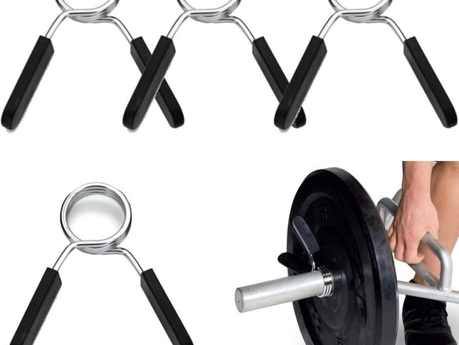 4 pieces - Barbell Clamp - 2.5 cm - Spring Barbell Clamp - Dumbbell Clip - Spring Clips for Weights - Barbell Bars - Clamp Ring - Spring Clips - Locking Clip Ring Bodybuilding - for Weightlifting, Training Barbell, Bars, Plates, Gym - Black