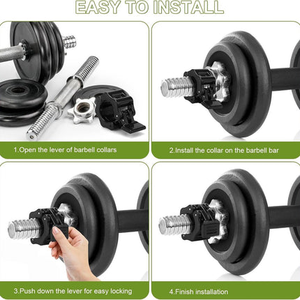 Barbell Clips - 2 Pieces - Barbell Lock - Ø28 mm - Dumbbell Clips - Barbell Clamp - Barbell Lock - Barbell Lock Jaw - For Bars, Dumbbells, Barbells Gym Equipment - Black