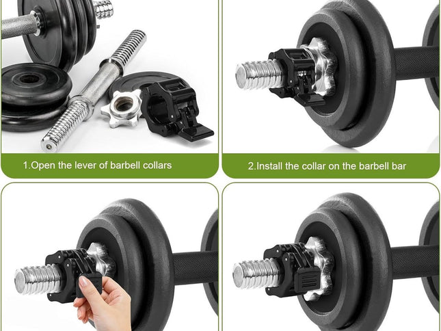 Barbell Clips - 2 Pieces - Barbell Lock - Ø28 mm - Dumbbell Clips - Barbell Clamp - Barbell Lock - Barbell Lock Jaw - For Bars, Dumbbells, Barbells Gym Equipment - Black