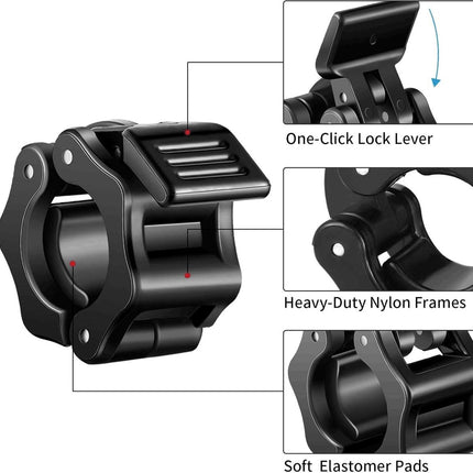 Barbell Clips - 2 Pieces - Barbell Lock - Ø28 mm - Dumbbell Clips - Barbell Clamp - Barbell Lock - Barbell Lock Jaw - For Bars, Dumbbells, Barbells Gym Equipment - Black