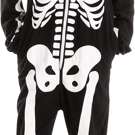 Unisex Skeleton Onesie Pajamas Plush Skeleton Jumpsuit Zipper Halloween Hoodie Pajamas for Adults Sleepwear Costume Black L