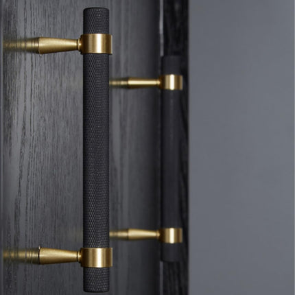 50PCS/Lot Solid Brass Cabinet Pulls Modern Gold with Black Knurled Textured Cabinet Handles Brass Pulls for Dresser Door Drawer Cabinet Hardware (128mm(96mm Hole Centers))