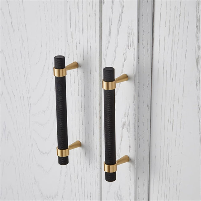 50PCS/Lot Solid Brass Cabinet Pulls Modern Gold with Black Knurled Textured Cabinet Handles Brass Pulls for Dresser Door Drawer Cabinet Hardware (128mm(96mm Hole Centers))