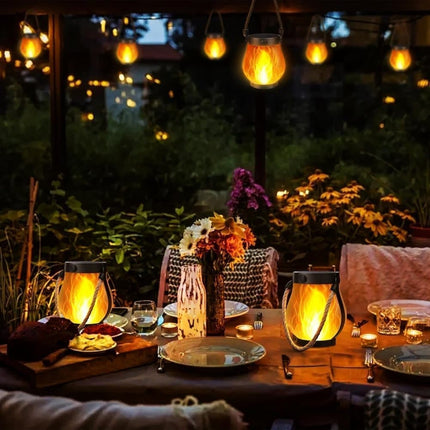 1/2/4 Pack Solar Garden Lights with Flame Effect - Waterproof Hanging Lanterns with USB Charging, Halloween and Garden Decoration (Four-piece set)