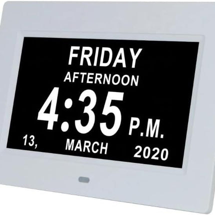 7" Large Display Digital Clock with Detailed Time & Date, Multiple Alarm Reminders,Language Options,Plug-in operation,Designed specifically for the elderly(White)