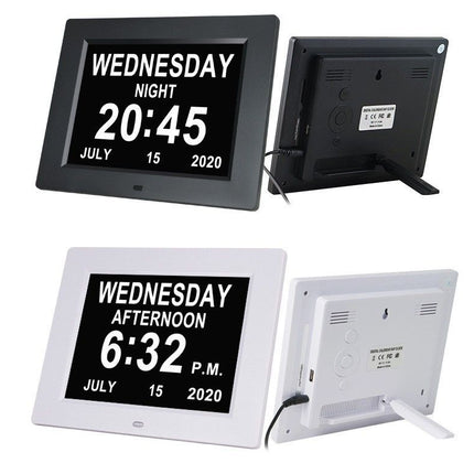 7" Large Display Digital Clock with Detailed Time & Date, Multiple Alarm Reminders,Language Options,Plug-in operation,Designed specifically for the elderly(White)