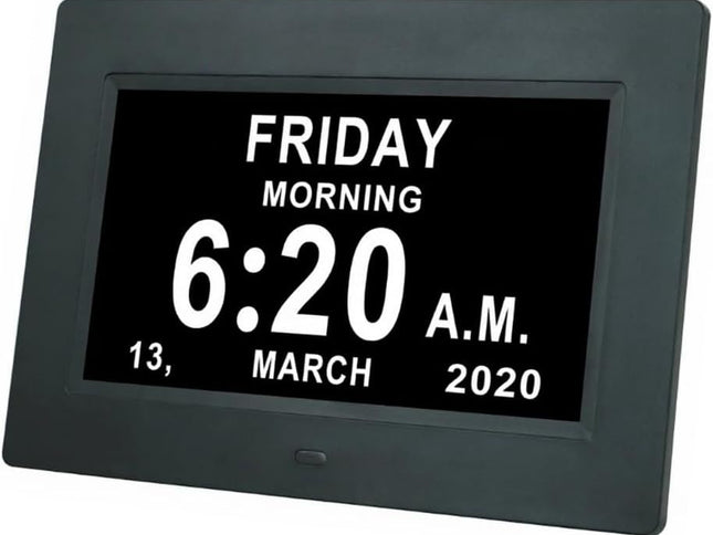 7" Large Display Digital Clock with Detailed Time & Date, Multiple Alarm Reminders,Language Options,Plug-in operation,Designed specifically for the elderly(Black)
