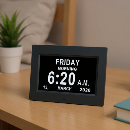 Large-Display Digital Clock with Date & Multiple Alarms ‚Äì 7in, Plug-In, Black