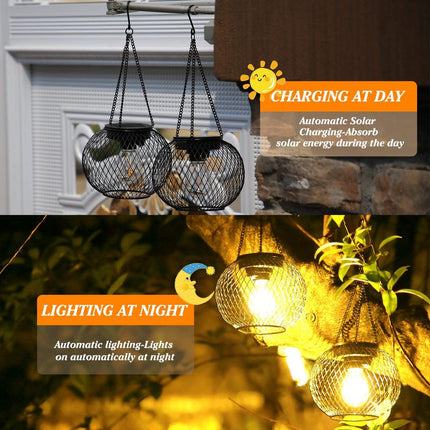 2 Pack Outdoor Solar Lights, Waterproof LED Hanging Lanterns with Warm White Light for Garden, Patio, Halloween and Christmas Decor
