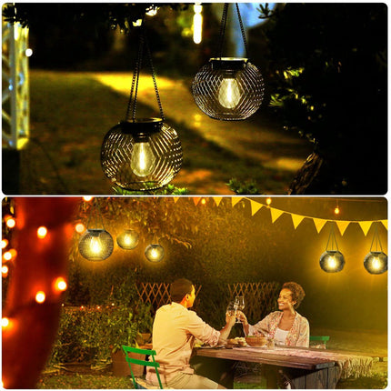 2 Pack Outdoor Solar Lights, Waterproof LED Hanging Lanterns with Warm White Light for Garden, Patio, Halloween and Christmas Decor
