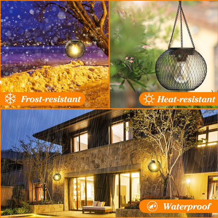 2 Pack Outdoor Solar Lights, Waterproof LED Hanging Lanterns with Warm White Light for Garden, Patio, Halloween and Christmas Decor
