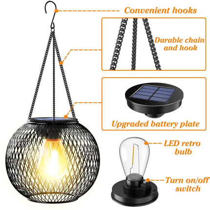 2 Pack Outdoor Solar Lights, Waterproof LED Hanging Lanterns with Warm White Light for Garden, Patio, Halloween and Christmas Decor