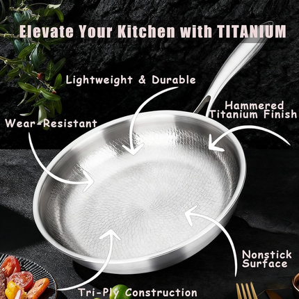 Titanium Pan,100% Non-toxic Titanium Pan,Non Stick Chemical-Free,Extreme Heat-Resistant & Lasts a Lifetime,Non-Stick Skillet for Home Use, Induction Cooktops And Gas Stoves for Omelettes Steaks 24cm
