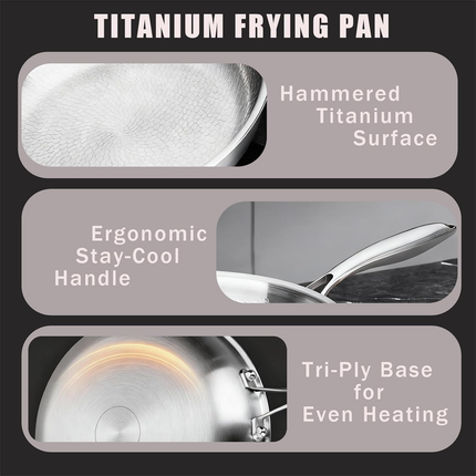 Titanium Pan,100% Non-toxic Titanium Pan,Non Stick Chemical-Free,Extreme Heat-Resistant & Lasts a Lifetime,Non-Stick Skillet for Home Use, Induction Cooktops And Gas Stoves for Omelettes Steaks 30cm