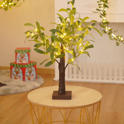 Green Leaf Birch Tree with LED Lights, Artificial Tree Lamp, DIY Birch Tree with LED Lights, Lighted up Tree Lamp Battery Powered, Light Spirit Tree for Table Home Wedding Bedroom Christmas As Show G