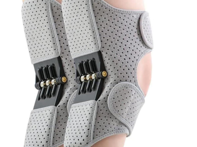 A pair Spring-Powered Knee Support Brace - Boost Joint Assistance for Stairs, Squats & Daily Mobility - Ergonomic Patella Support with Adjustable Straps for Elderly & Active Adults (Gray)