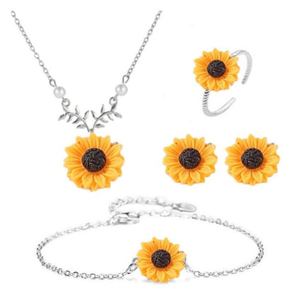 Sweet Sunflower Pearl Leaf Pendant Necklace Resin Daisy Flower Clavicular Chain Fashion Jewelry for Women