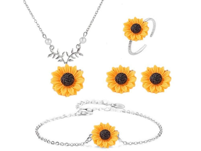 Sweet Sunflower Pearl Leaf Pendant Necklace Resin Daisy Flower Clavicular Chain Fashion Jewelry for Women