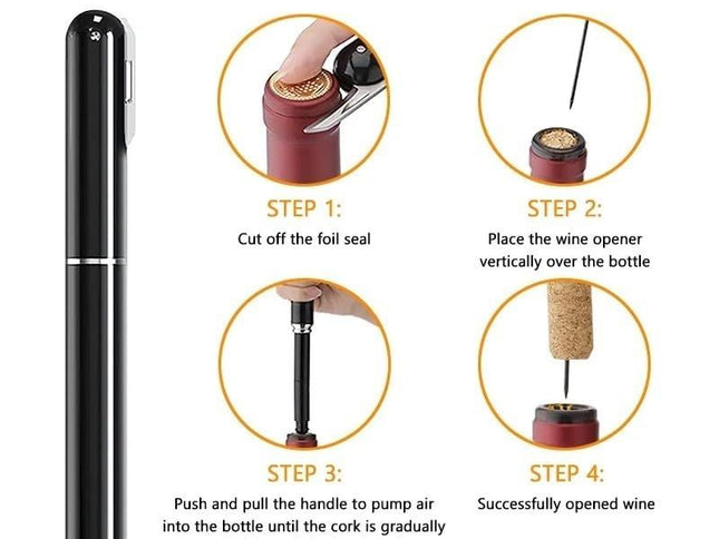 Air Pressure Pump Wine Bottle Opener Portable Stainless Steel Pin Easy Cork Remover Corkscrew for Home Party (Color : Black)