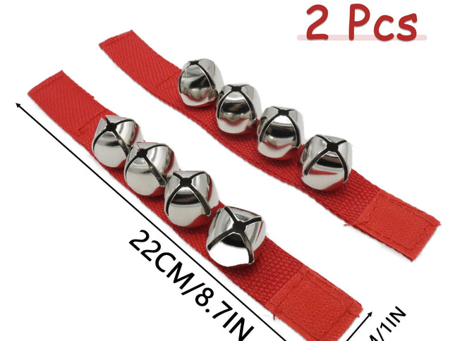 Wrist Bells Set of 2, Red Jingle Bells Instrument, Adjustable Ankle Percussion Musical for Kids, Party Favors, Christmas Decor