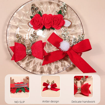 3 Pcs Christmas Hair Clips Glitter Antler Bow Hair Clips Christmas Bow Christmas Headwear for Girls
