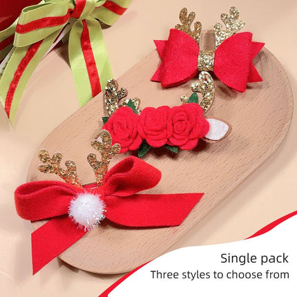 3 Pcs Christmas Hair Clips Glitter Antler Bow Hair Clips Christmas Bow Christmas Headwear for Girls