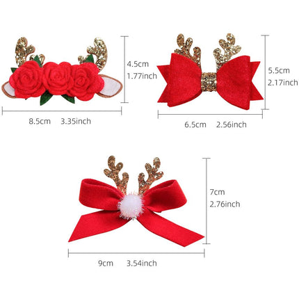 3 Pcs Christmas Hair Clips Glitter Antler Bow Hair Clips Christmas Bow Christmas Headwear for Girls