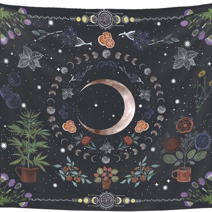 Plant Tapestry, Nature Moon Phase Tapestry Wall Hanging, Bohemian Mandala Tapestry Aesthetic Bedroom Decor