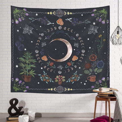 Plant Tapestry, Nature Moon Phase Tapestry Wall Hanging, Bohemian Mandala Tapestry Aesthetic Bedroom Decor