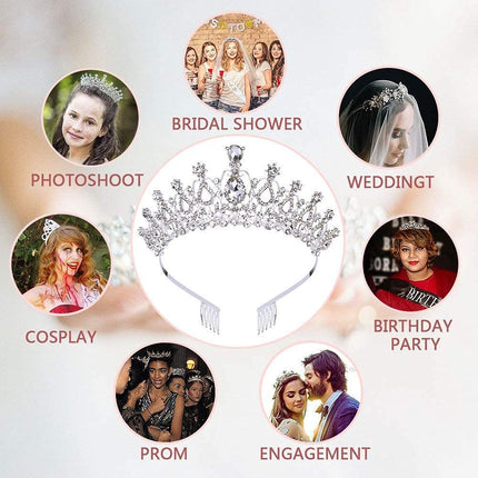 Crowns for Women, Silver Princess Crown, Crystal Crown for Bridal, Wedding, Pageant, Birthday, Party