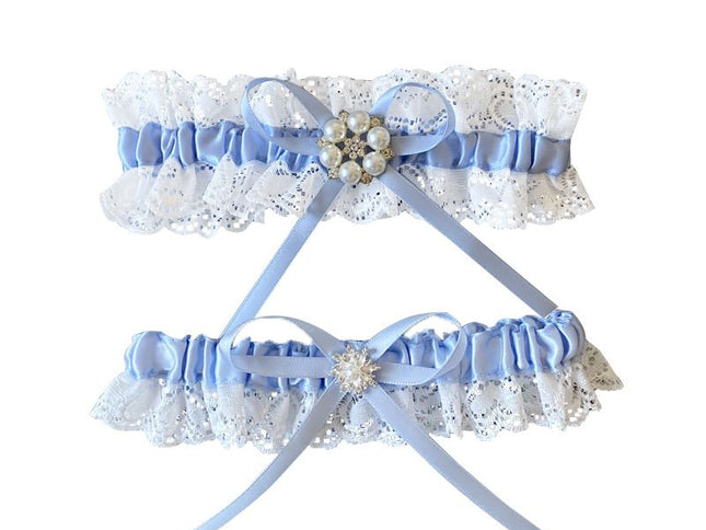 2PCS Blue lace floral wreath belt set, bride's wedding floral wreath gift - blue leg decoration garter belt