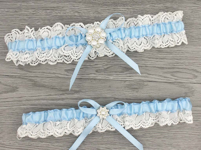 2PCS Blue lace floral wreath belt set, bride's wedding floral wreath gift - blue leg decoration garter belt