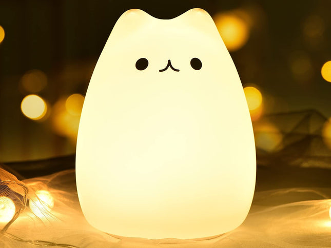 Gifts for Women Teen Girls Baby, Night Lights for Kids Bedroom, Cute Christmas Kitty Silicone Nightlights for Children Toddler.
