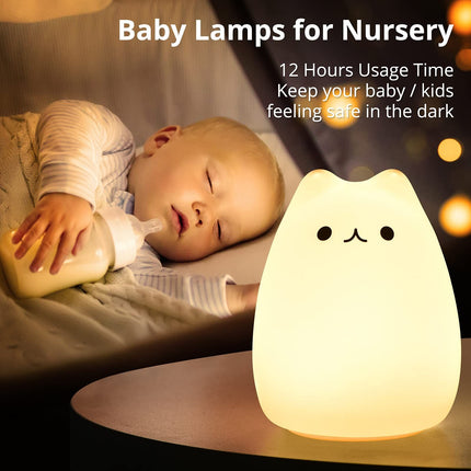 Gifts for Women Teen Girls Baby, Night Lights for Kids Bedroom, Cute Christmas Kitty Silicone Nightlights for Children Toddler.