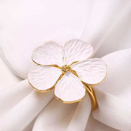 12 Pcs White Flower Napkin Rings Set, Holiday Gold Napkin Ring Holder Floral Serviette Buckles for Wedding Party Banquet