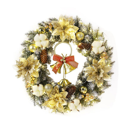 Golden Bell Front Door Artificial Christmas Wreath Pinecone Cotton Golden Flowers Indoor and Outdoor Farmhouse Home Decoration