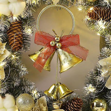 Golden Bell Front Door Artificial Christmas Wreath Pinecone Cotton Golden Flowers Indoor and Outdoor Farmhouse Home Decoration
