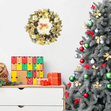 Golden Bell Front Door Artificial Christmas Wreath Pinecone Cotton Golden Flowers Indoor and Outdoor Farmhouse Home Decoration