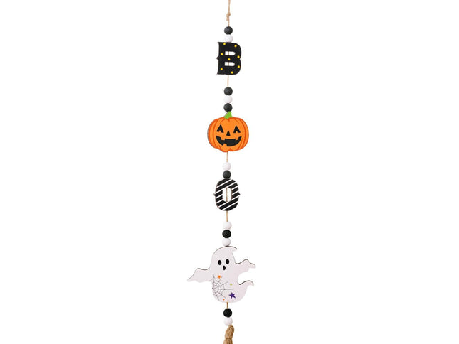 3pcs Halloween Wooden Bead Wreath Farmhouse Tree Pumpkin Spider Skeleton Ghost Plaque Wall Decoration Bead String