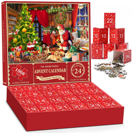 Christmas Holiday Advent Calendar, Puzzle Retro Educational Toys, Winter Holiday Puzzle Christmas Surprise Gift for Kids and Adults